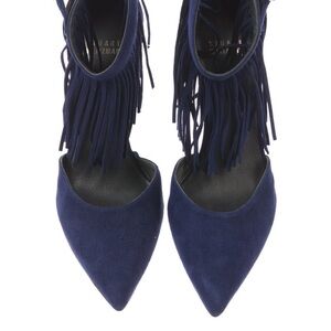 Stuart Weitzman Navy Suede Fringe Heels